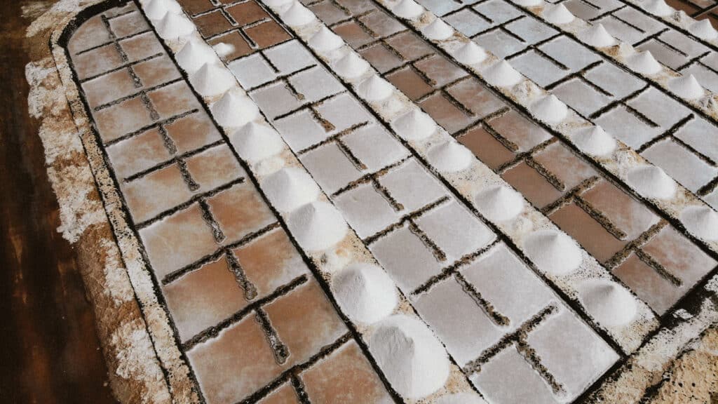  Salines traditionnelles à Lanzarote avec des monticules de sel blanc.